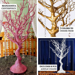 Manzanita Tree Centerpiece Natural with 8 Acrylic Bead Chains - Easy Assembly Decorative Artificial Tree for Modern Weddings Parties & Event Displays 34"