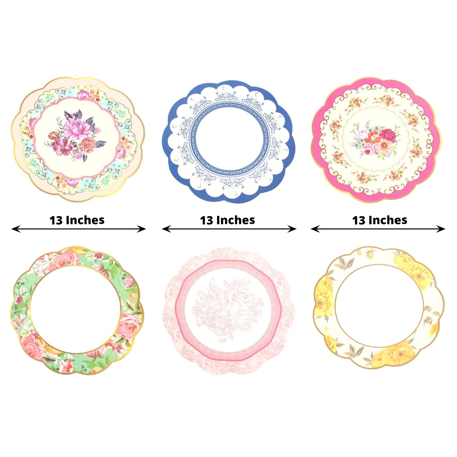 24-Pack Disposable Table Placemats in Assorted Floral Designs with Scalloped Rim - 400GSM Cardboard Placemats for Tea Party & Garden Themes 13"