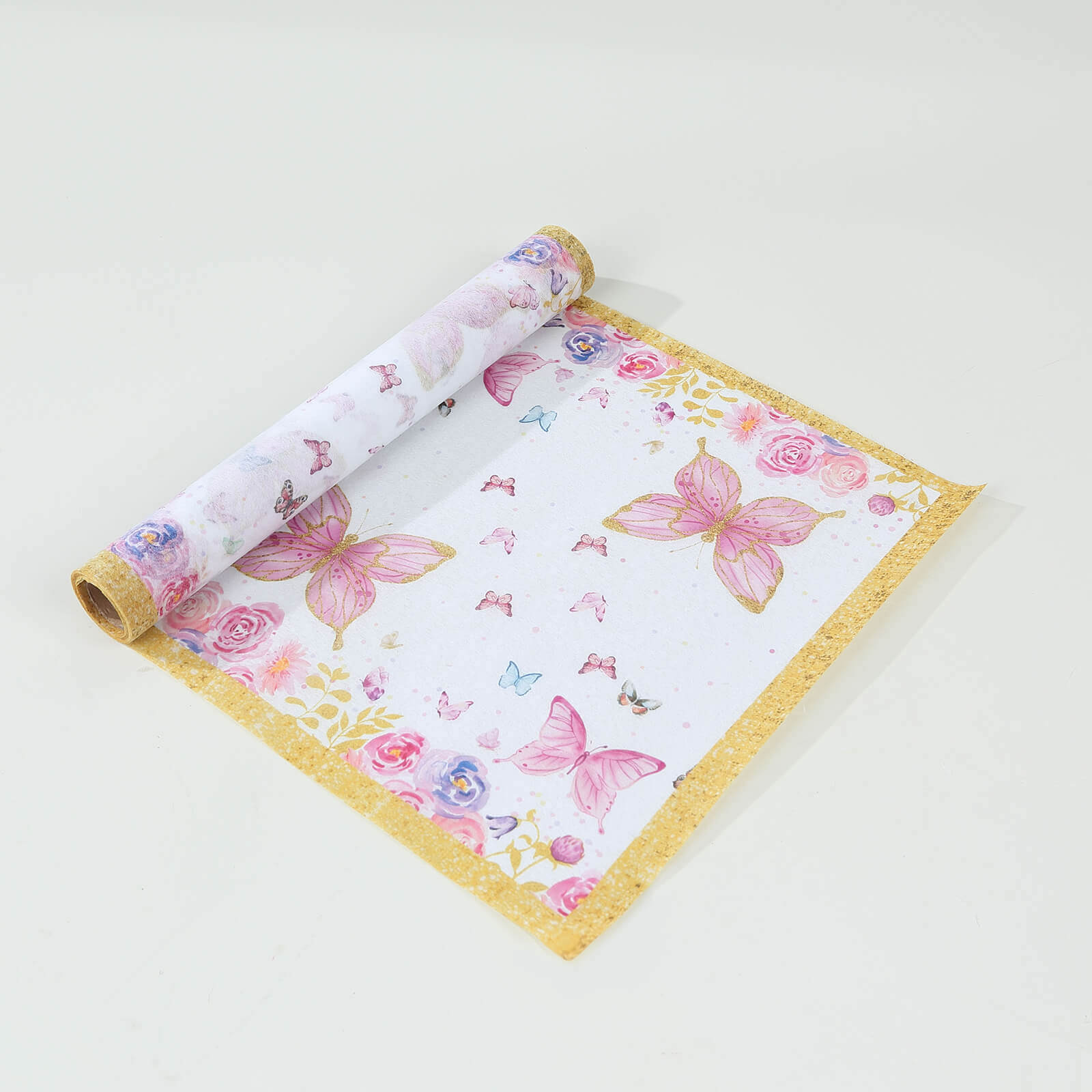 5 Pack Disposable Table Runners 11"x108" White with Pink Butterflies - Non-woven Stylish Spring Summer Dining Decor