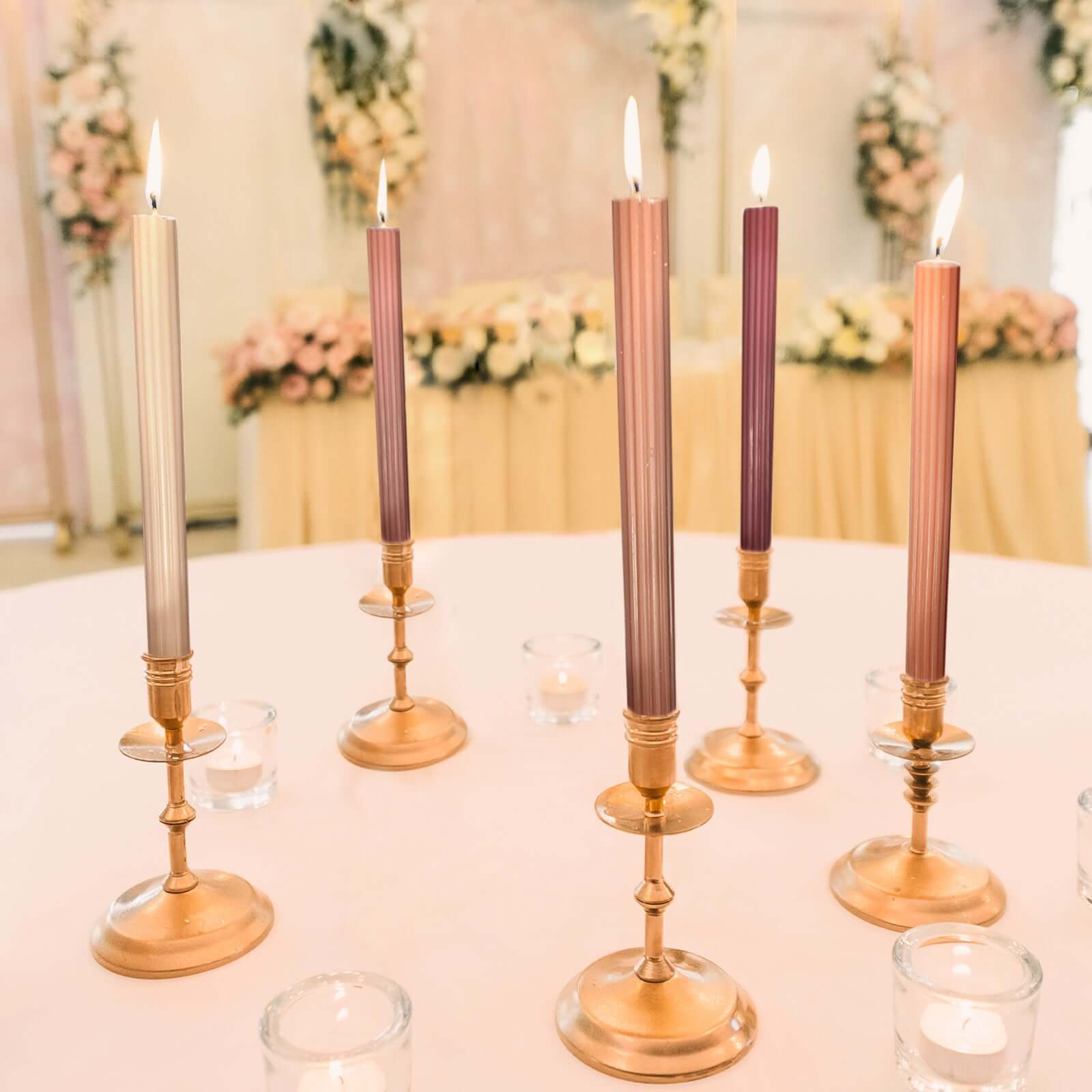 5-Pack Taper Candles Ribbed Wick Ribbon Wax Design Assorted Natural - Premium Unscented Dinner Candles 9"