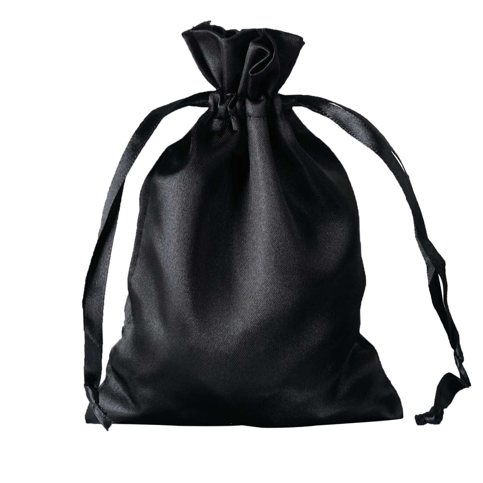 12 Pack 5"x7" Black Satin Drawstring Wedding Party Favor Gift Bags
