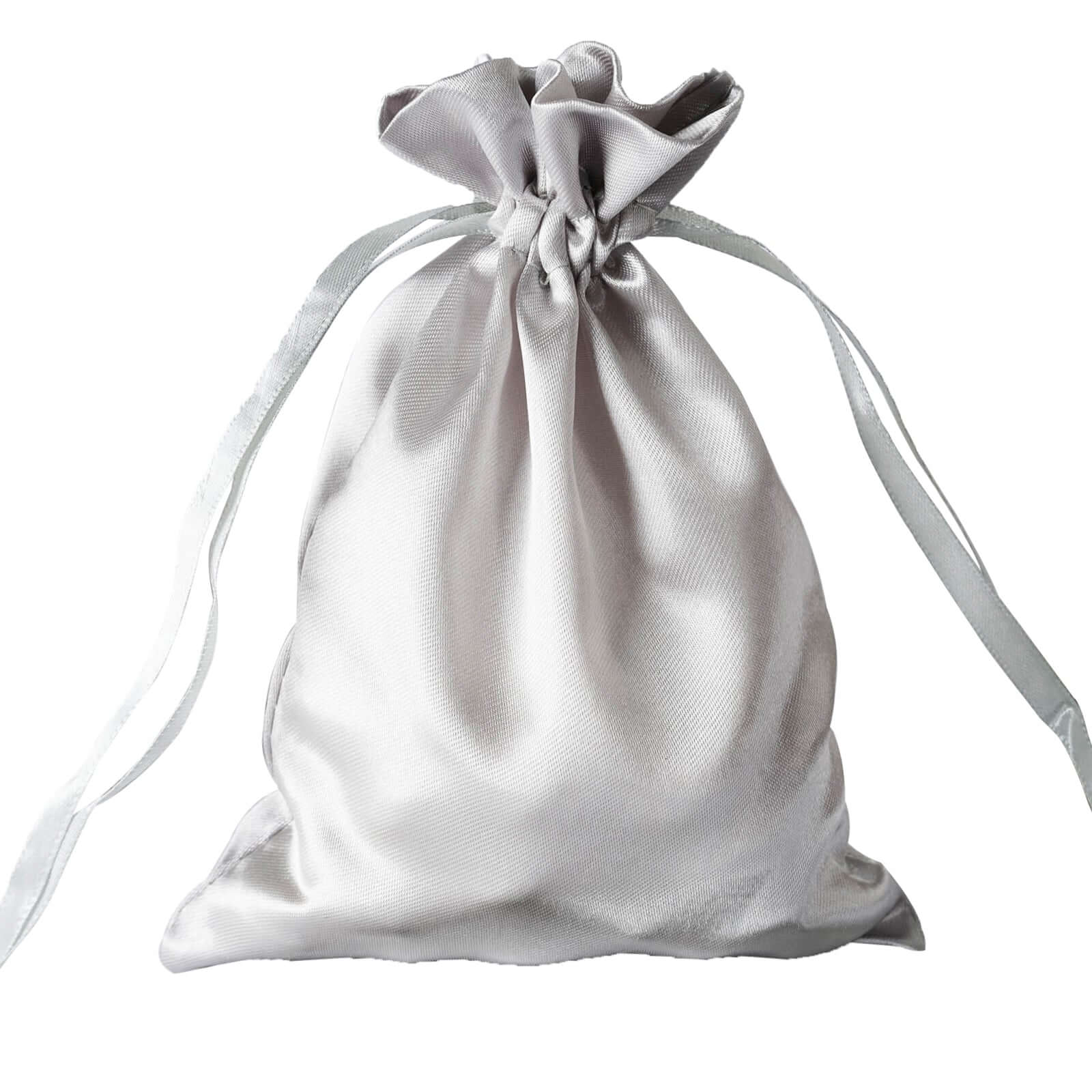 12 Pack 5"x7" Silver Satin Drawstring Wedding Party Favor Gift Bags