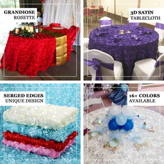 Satin 120" Round Tablecloth Fuchsia - Grandiose 3D Rosette with Seamless Finish Table Cover
