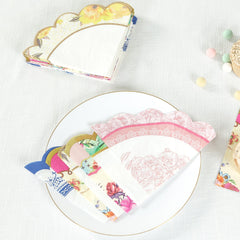 48-Pack Round Paper Cocktail Napkins with Vintage Floral Mixed Design and Scalloped Edges - Soft 2 Ply Disposable Napkins 6.25"x6.25"