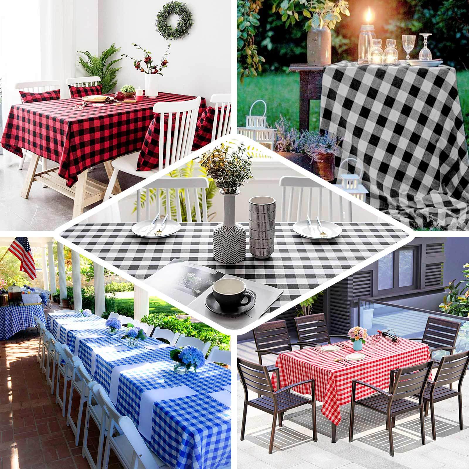Polyester 60"x102" Rectangle Tablecloth White/Green - Checkered Buffalo Plaid Table Cover