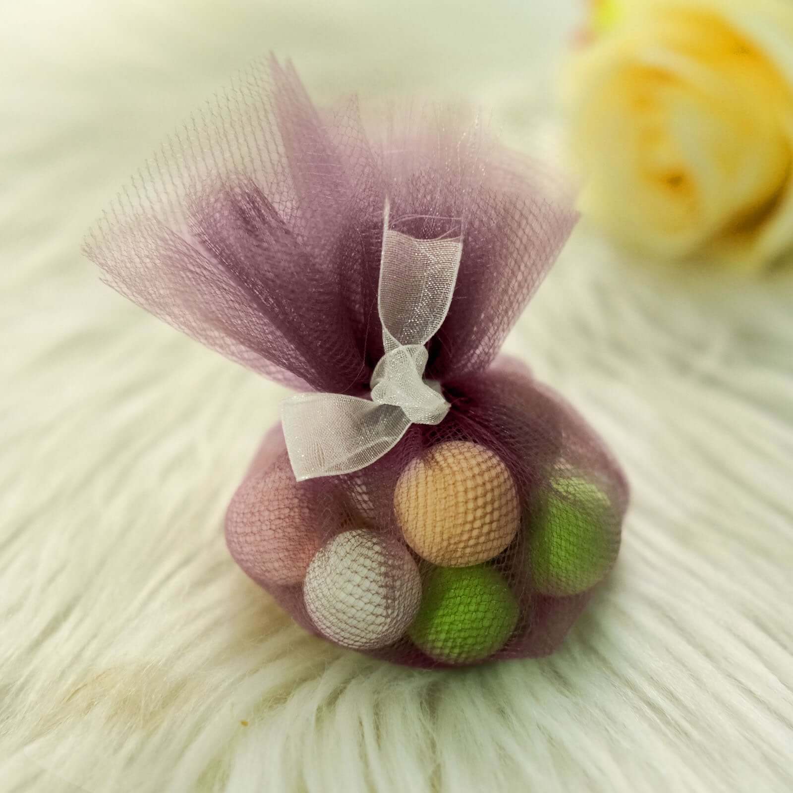 25 Pack 9" Violet Amethyst Sheer Nylon Tulle Circles Favor Wrap Craft Fabric, DIY Candy Favor Wraps