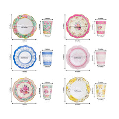 24-Pack Paper Cup and Saucer Set in Mixed Vintage Floral Print - Disposable Tea Party Supplies Kit for Baby Showers & Birthdays