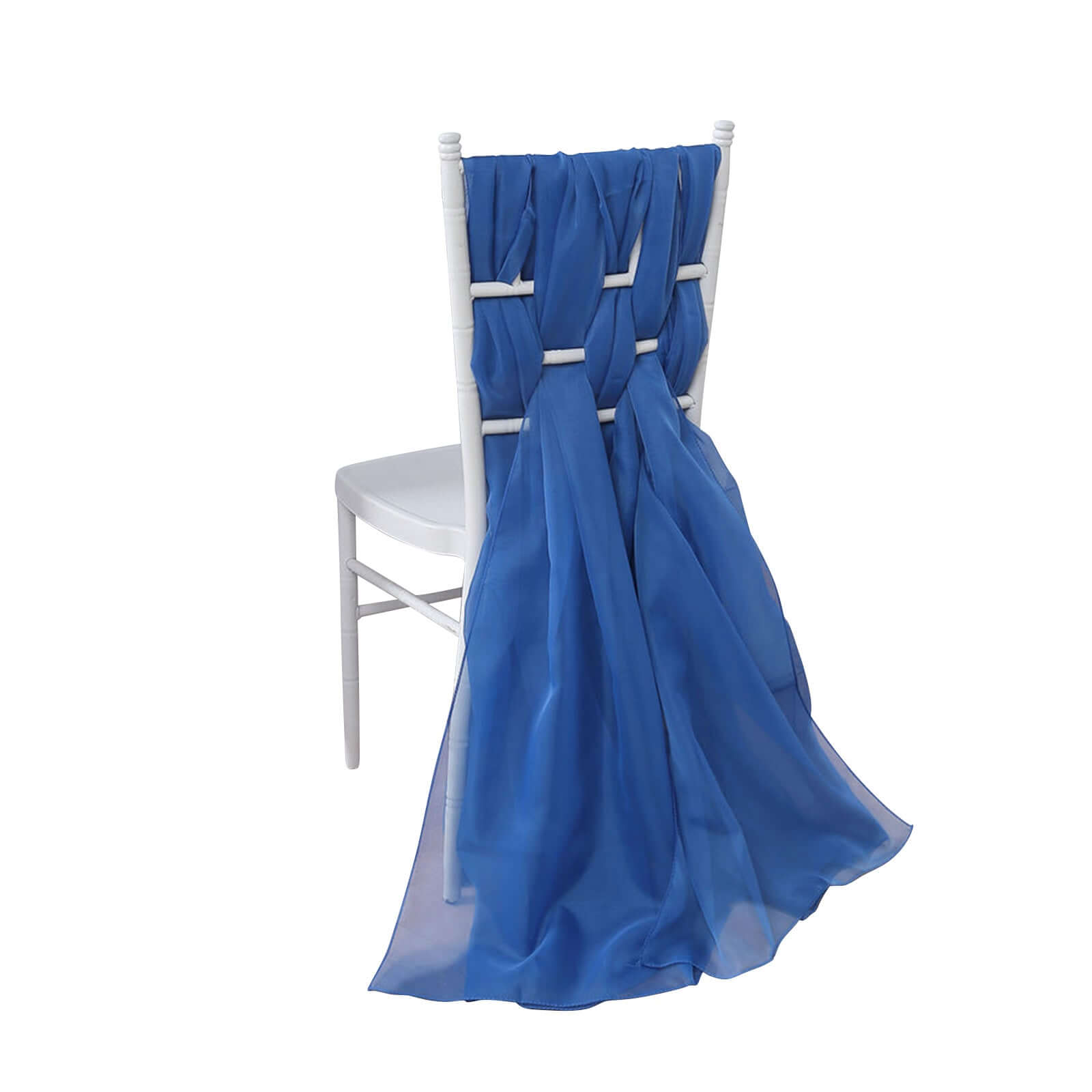 5 Pack Chiffon Chair Sashes Royal Blue - Soft & Lightweight Designer Chair Bows 22"x78"