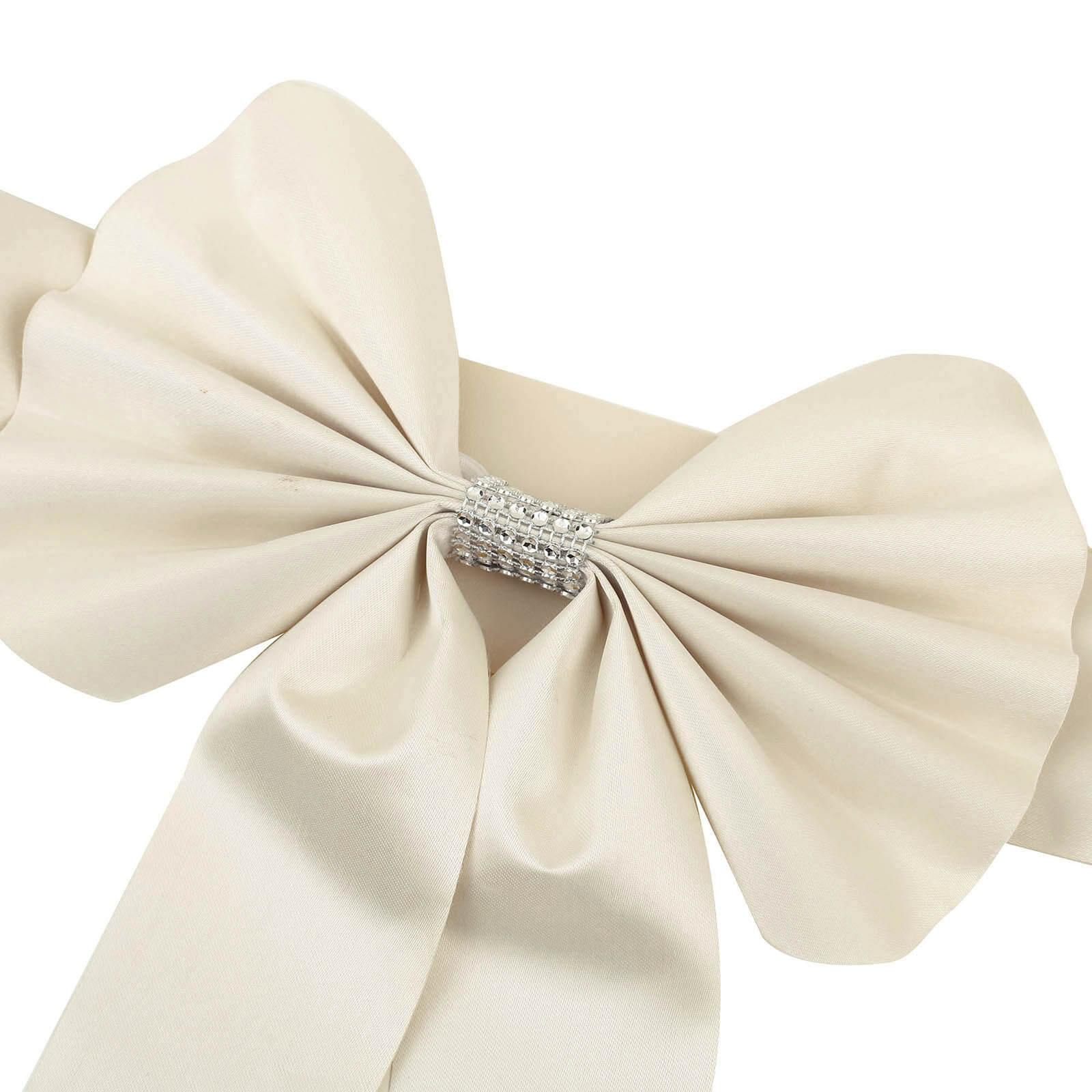 5 Pack Satin Faux Leather Chair Sashes Ivory - Durable Double Sided Pre-tied Bow Tie Chair Bands with Diamond Rhinestone Buckles