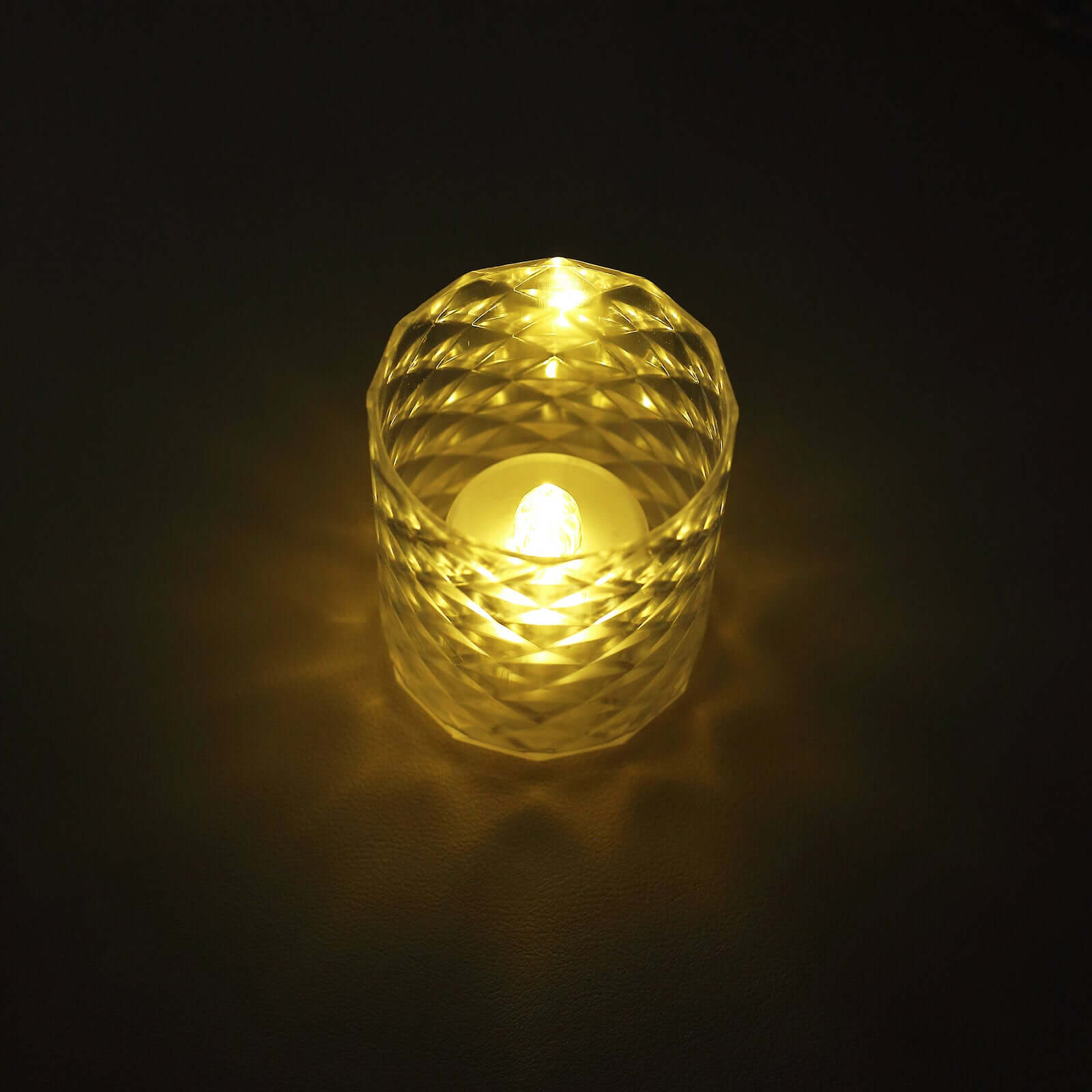 12-Pack LED Tealight Candle Holders Whiskey Glass Design Clear - Warm White Battery Operated Lights 3"