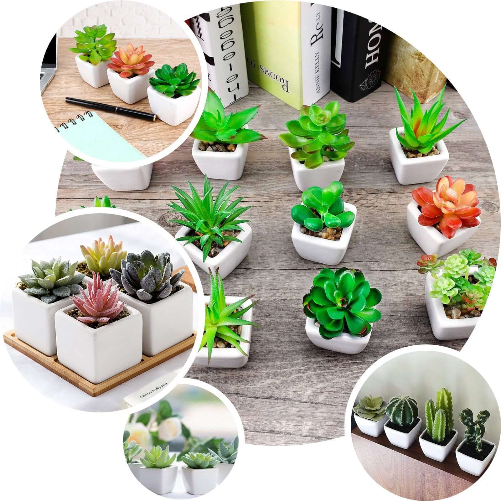 3-Pack Echeveria Elegans Artificial Succulents in Ceramic Pot - Lifelike Decorative Faux Plants for Home Office & Event Design 3"
