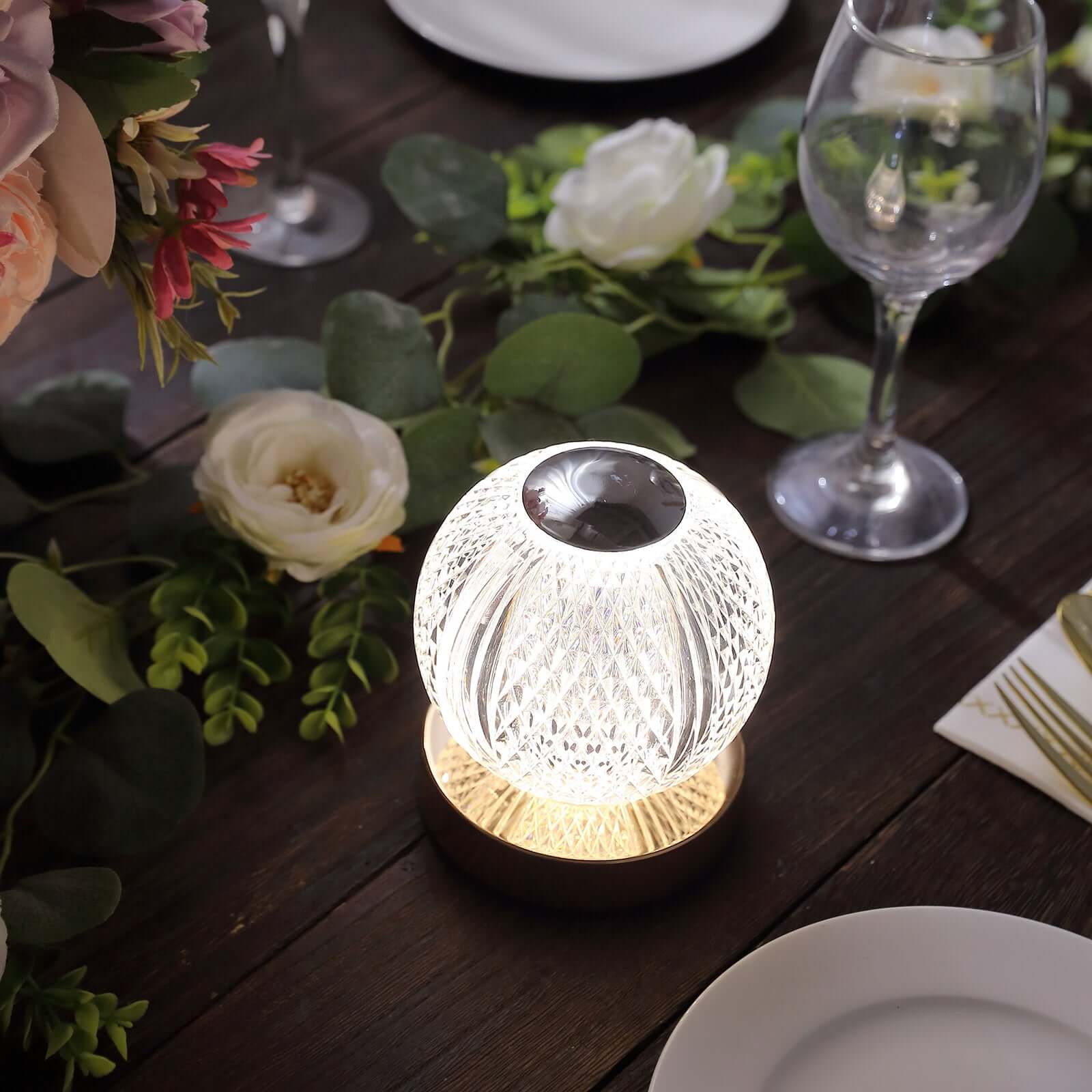 Acrylic LED Table Lamp Diamond Cut Ball Design Rechargeable - Dimmable Touch Control Decorative Night Light 5"