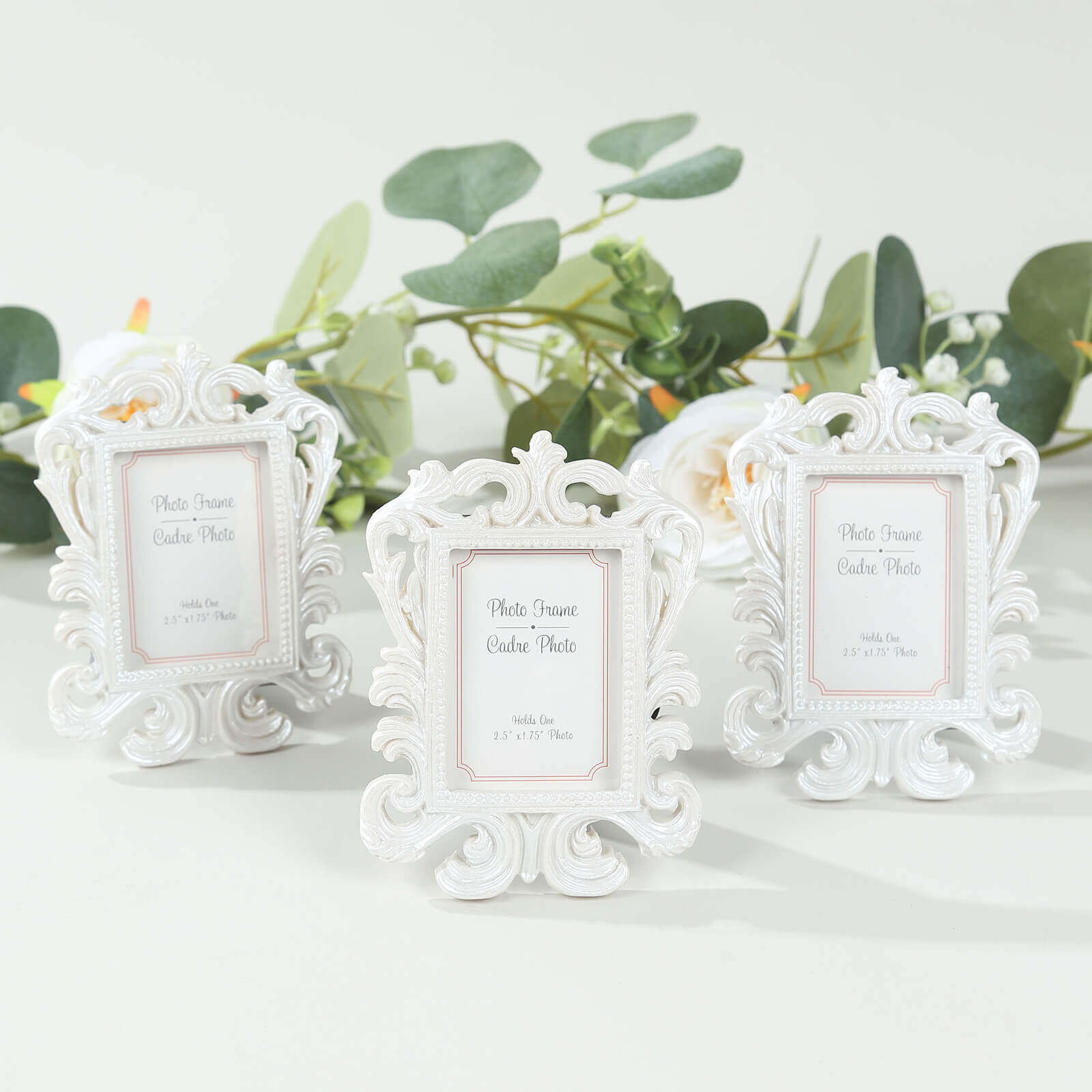 4-Pack Picture Frames White Resin Vintage Baroque Design Rectangle - Mini Photo Frame Wedding Place Card Holders & Party Favors 4"x3"