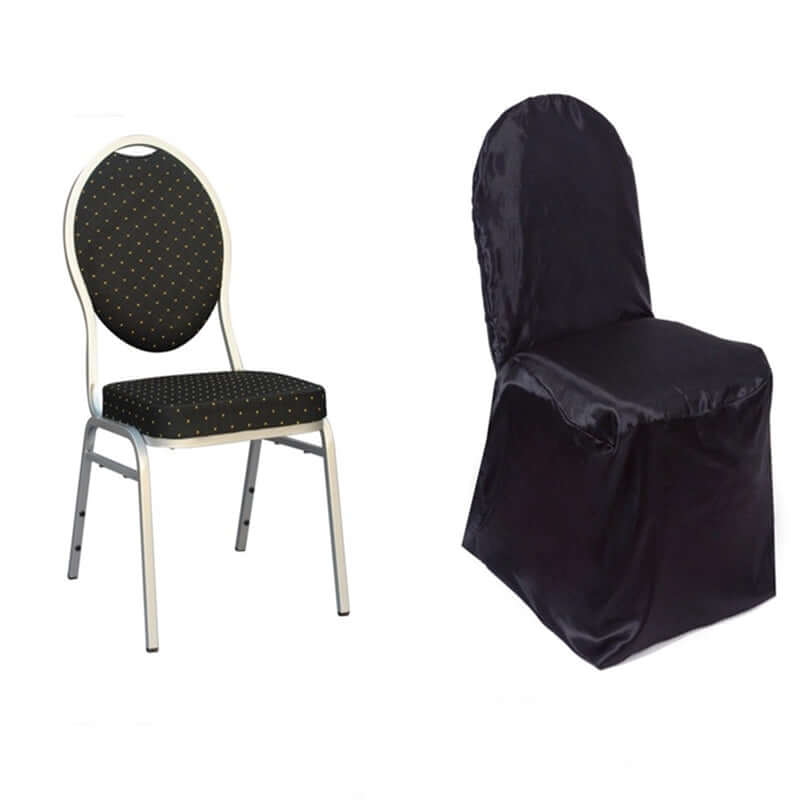 Satin Chair Covers for Banquet Chairs Black with Glossy Finish - Reusable Slipcovers