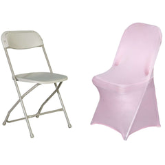 Stretch Spandex Chair Cover Pink for Folding Chairs - Reusable & Wrinkle-Resistant 160GSM Fitted Slipcover