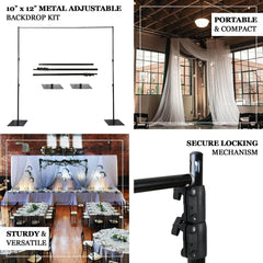 Black Heavy Duty Metal DIY Adjustable Backdrop Stand with Flat Steel Bases, Pipe and Drape Photography Background Stand - 10ftx12ft