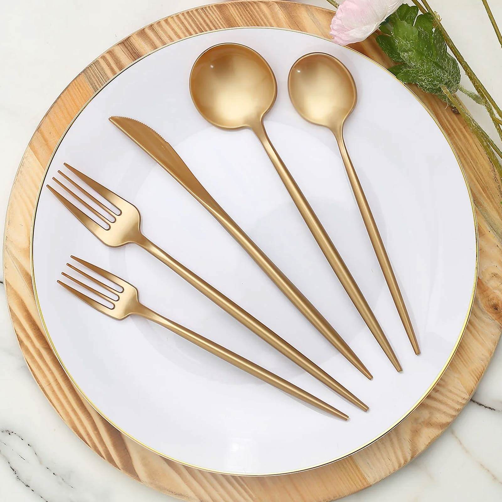 50-Pack Plastic Utensil Set Gold - Premium Disposable Heavy Duty Sleek Flatware