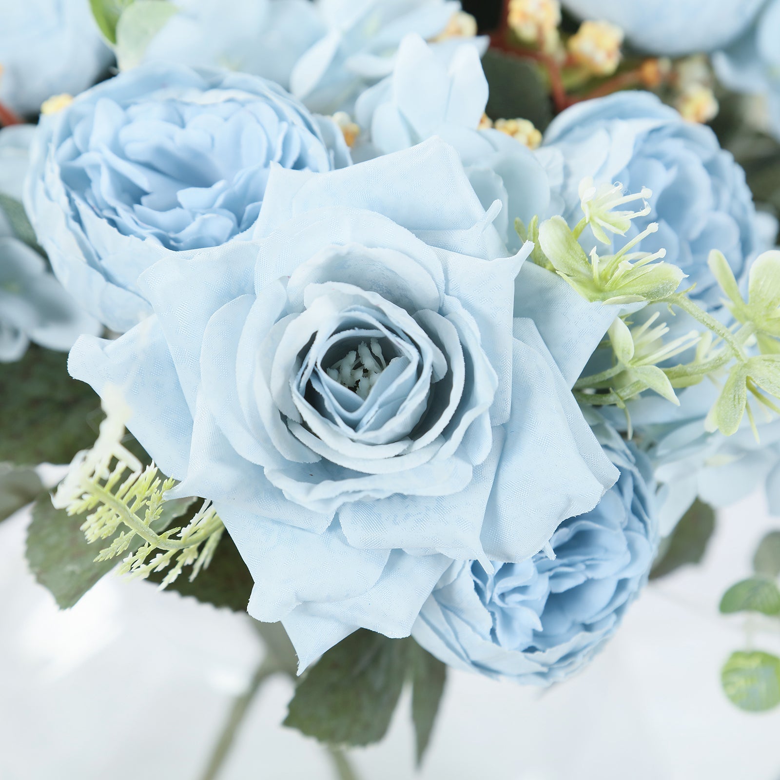 2 Pack Artificial Rose & Peony Floral Arrangements – 12" Light Blue Silk Bouquets for Weddings & Home Décor