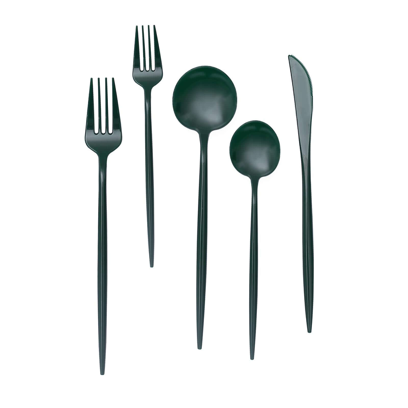 50-Pack Plastic Utensil Set Hunter Emerald Green - Premium Disposable Heavy Duty Sleek Flatware