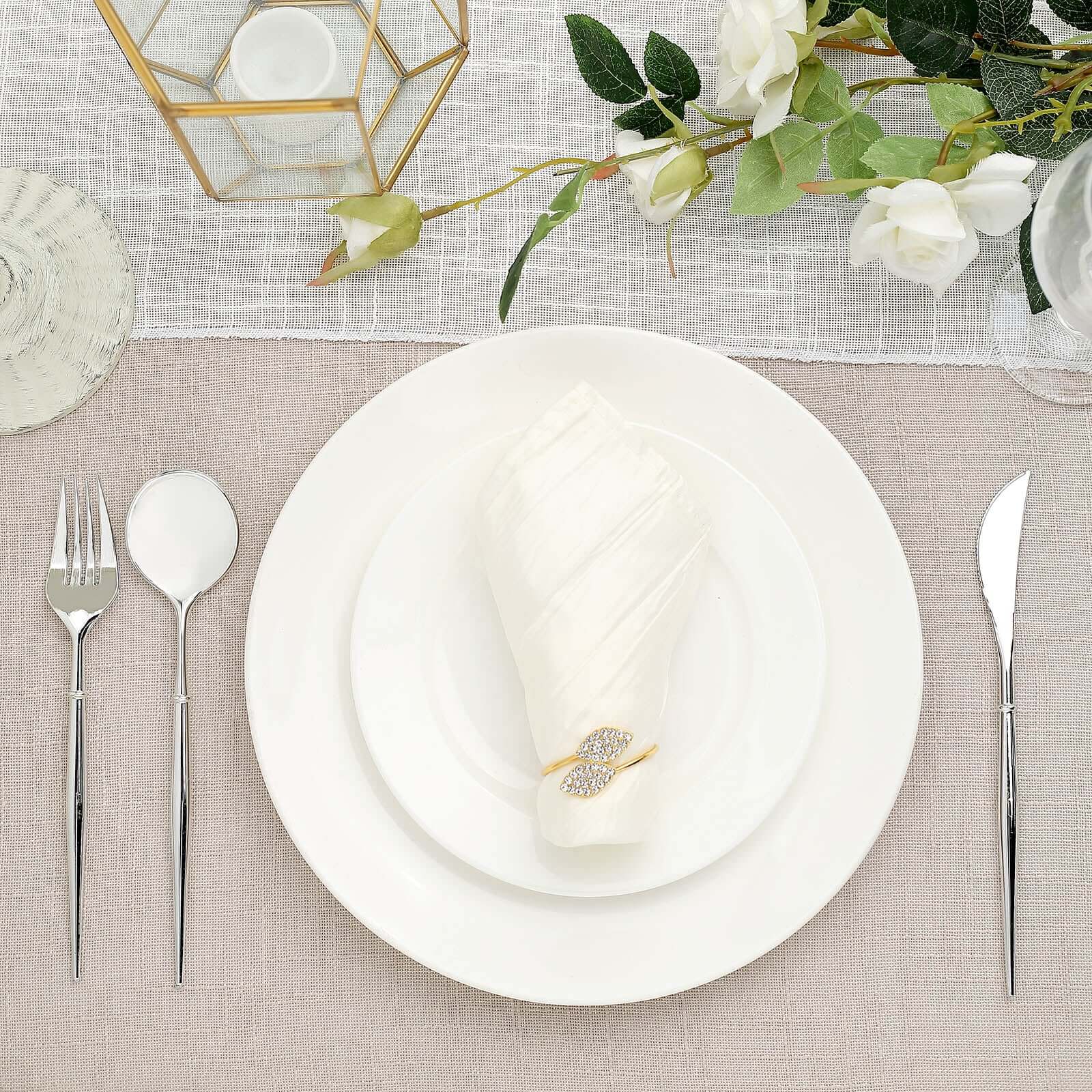 24-Pack Plastic Flatware Set in Silver - Heavy Duty Disposable Modern Silverware 8"