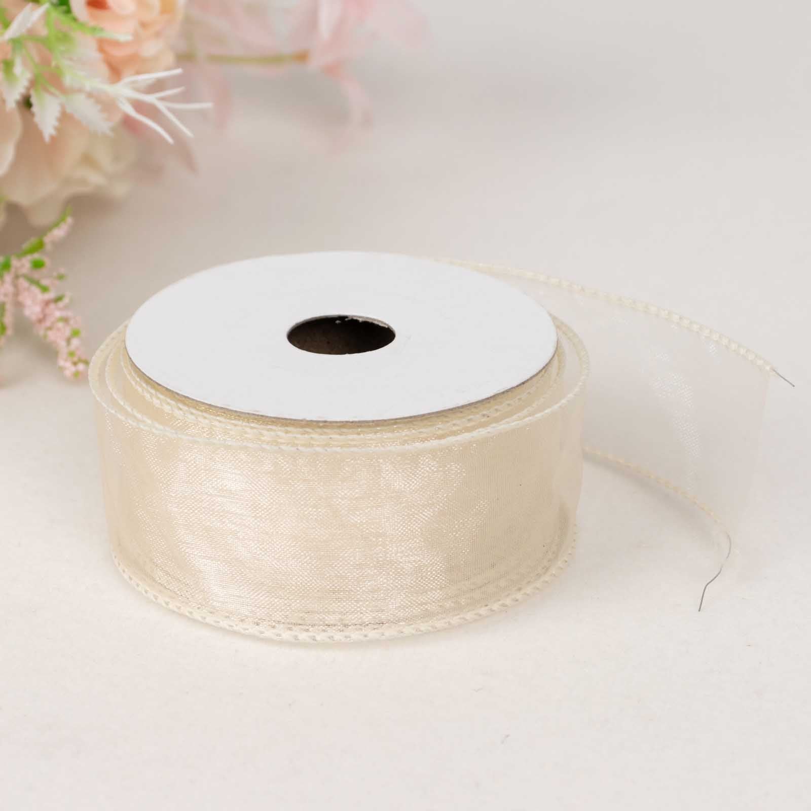 10 Yards 1.5" Ivory Sheer Organza Wired Edge Ribbon