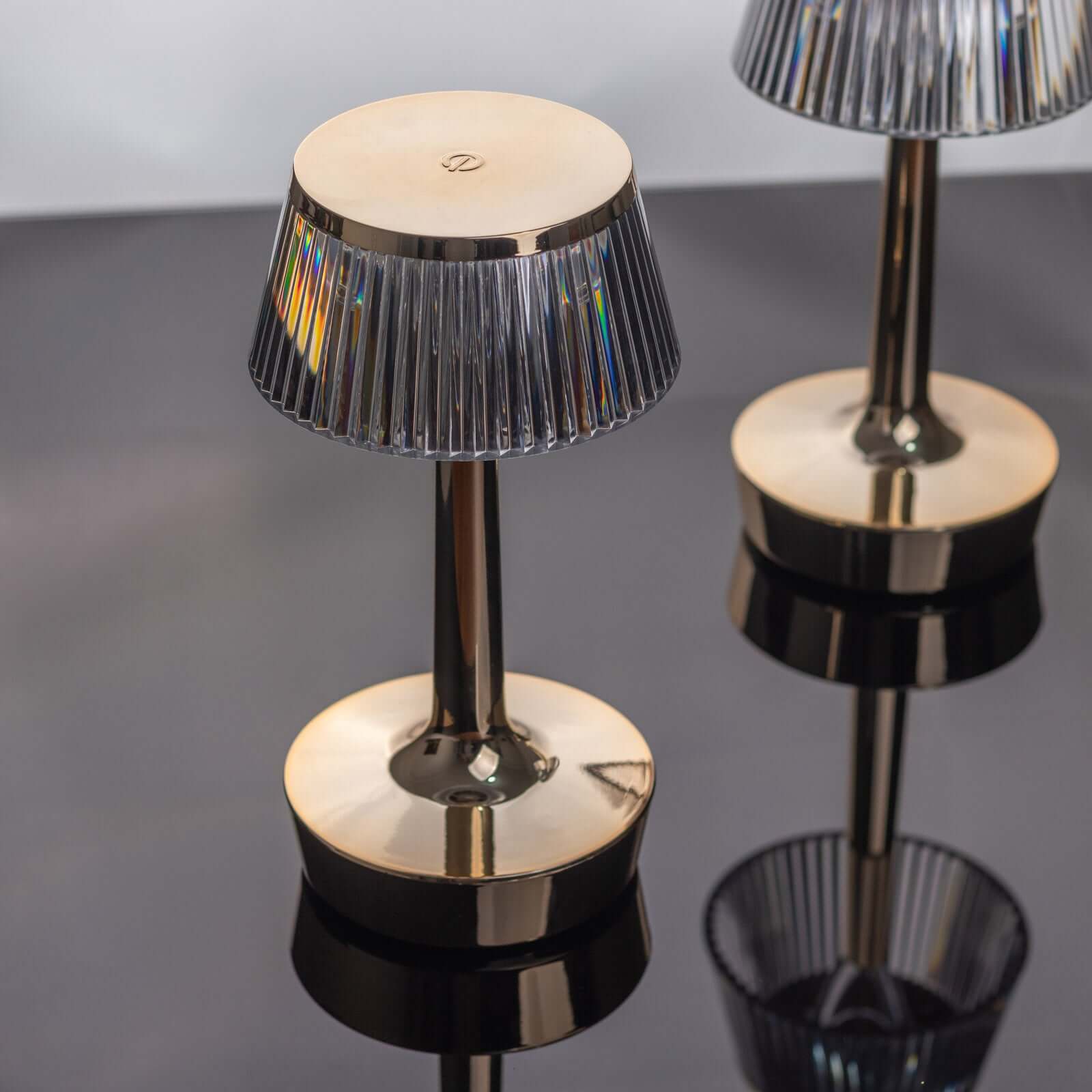 Acrylic LED Mushroom Table Lamp Clear Gold Color Changing Touch Control Night Light - Rechargeable Centerpiece 9"