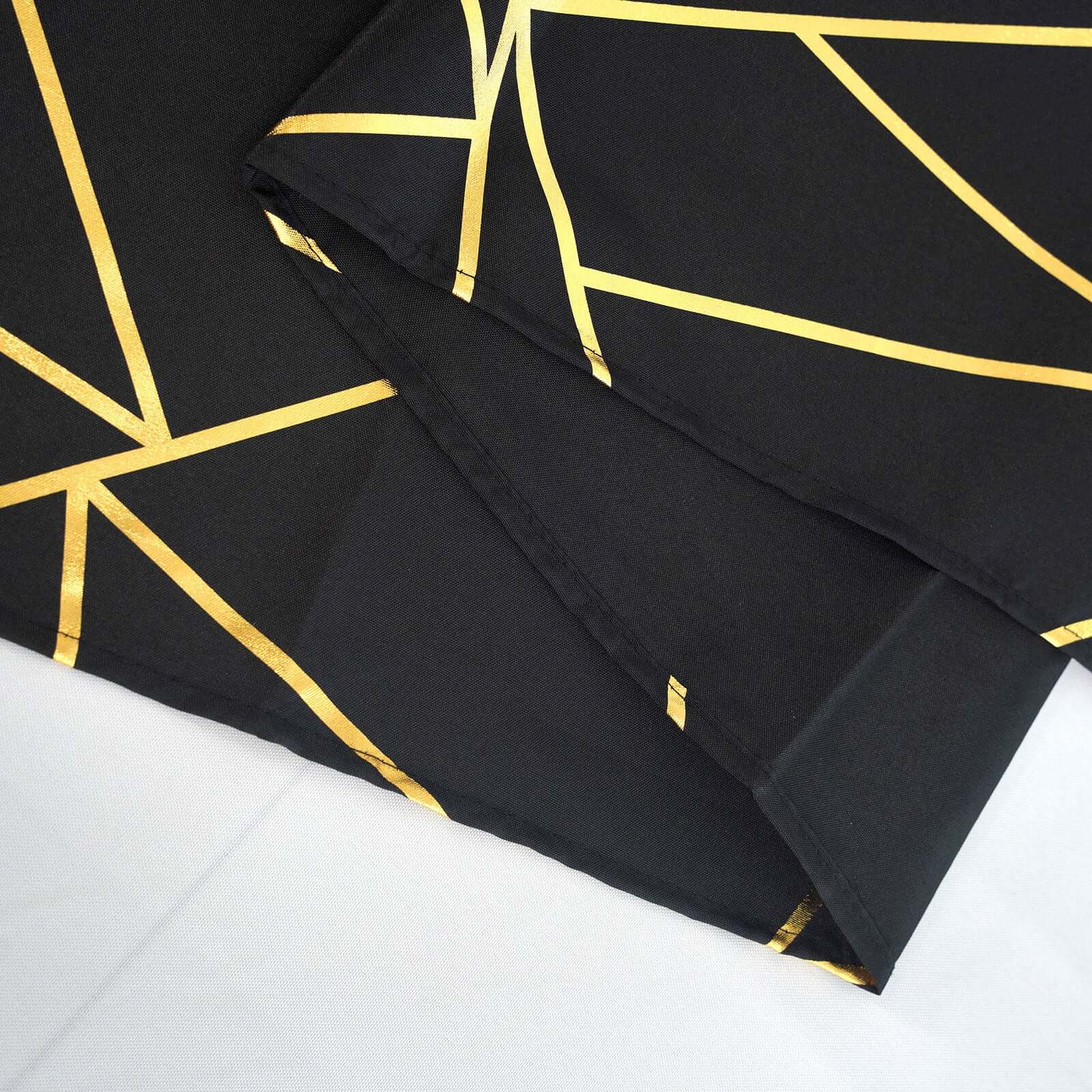 Polyester 60"x102" Rectangle Tablecloth Black with Gold Foil Geometric Pattern - Wrinkle-Resistant & Durable Table Cover