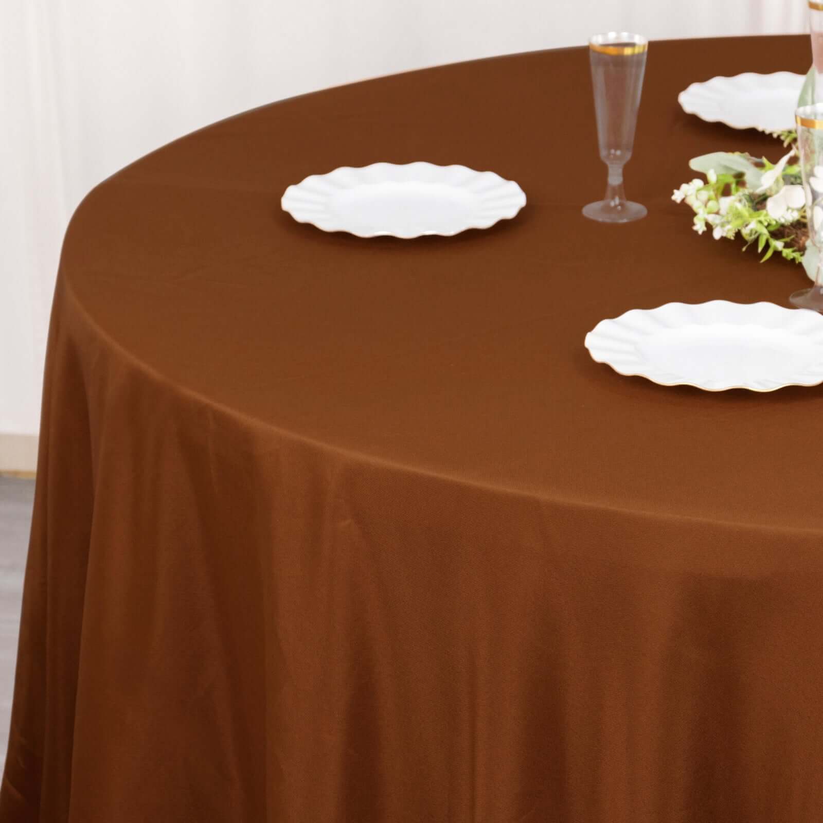Polyester 120" Round Tablecloth Cinnamon Brown - Seamless Wrinkle-Resistant Table Cover