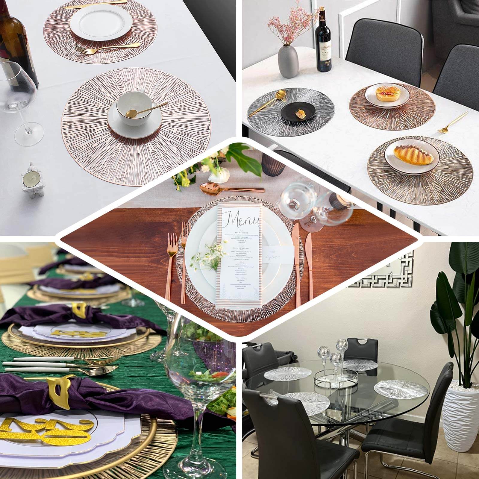 6-Pack Dining Table Mats Spiked Design Gold - Vinyl Non-Slip Surface with Modern Appeal 15"