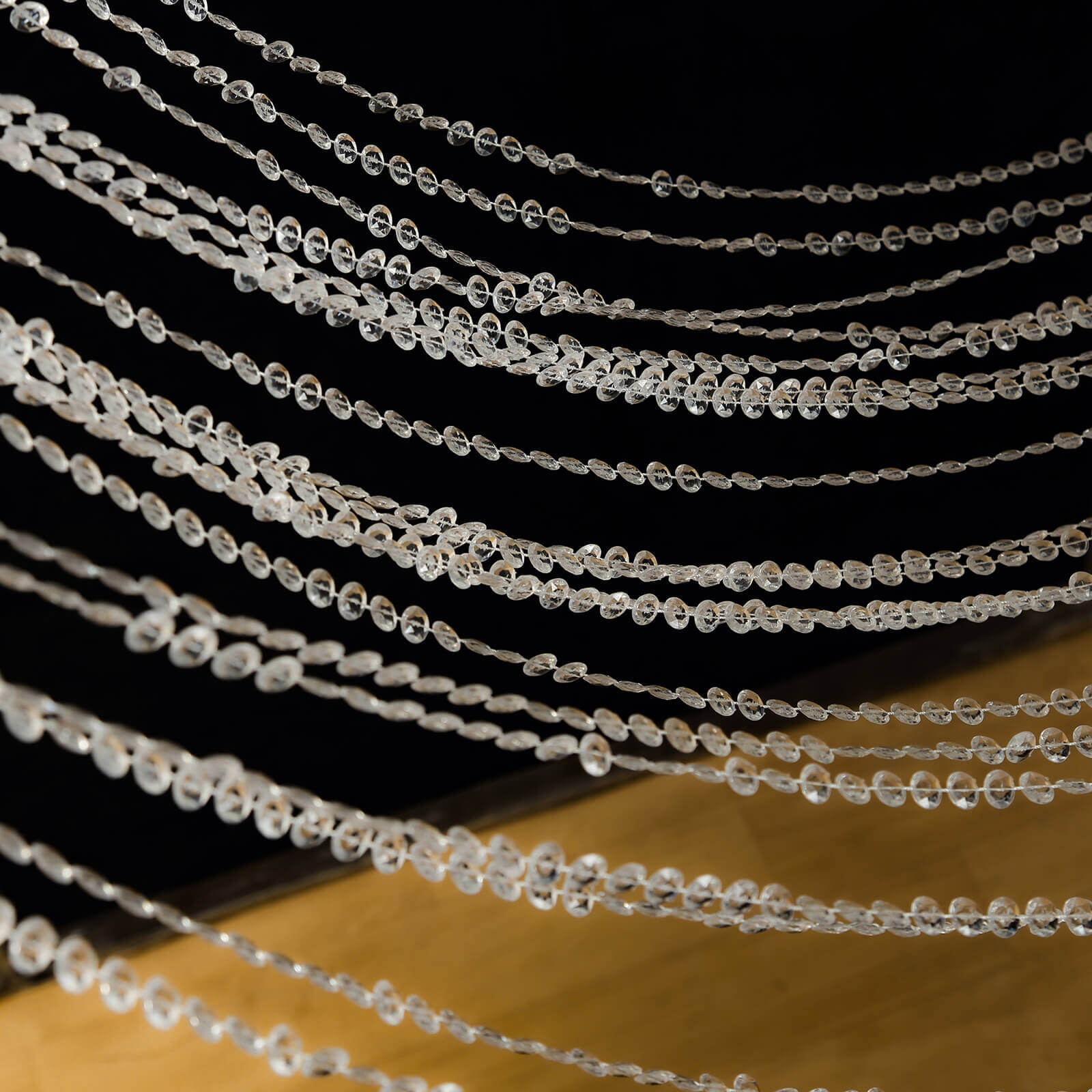 Acrylic Crystal Beaded Curtain with Fabric Rod Pocket, 43 Strands Room Divider Clear Diamond Cut Beads Doorway String Curtain - 5ftx10ft