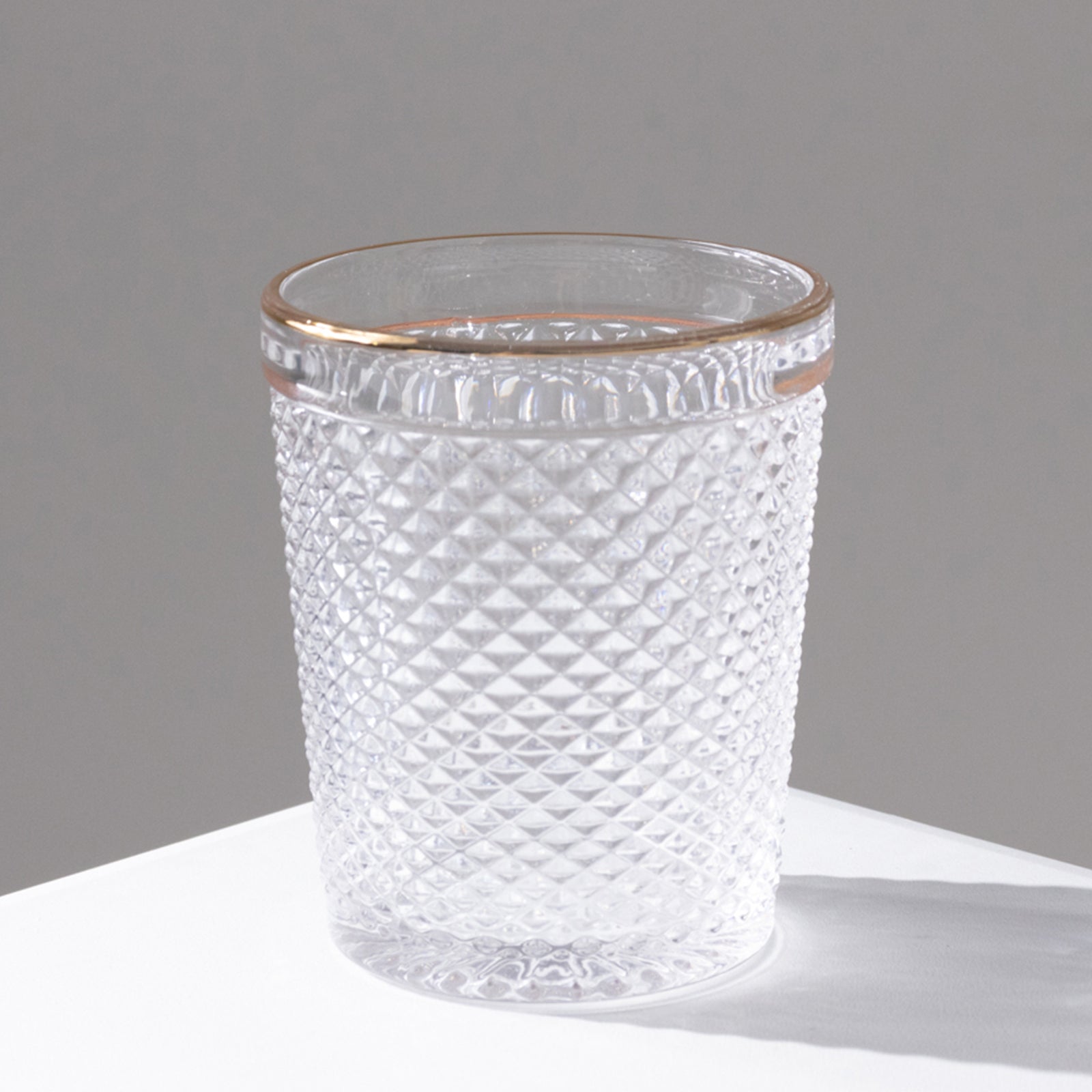 6-Pack Tumbler Glasses Clear Hobnail Design with Gold Rim - Embossed Diamond Pattern Glassware for Drinks & Parties 11oz 4"