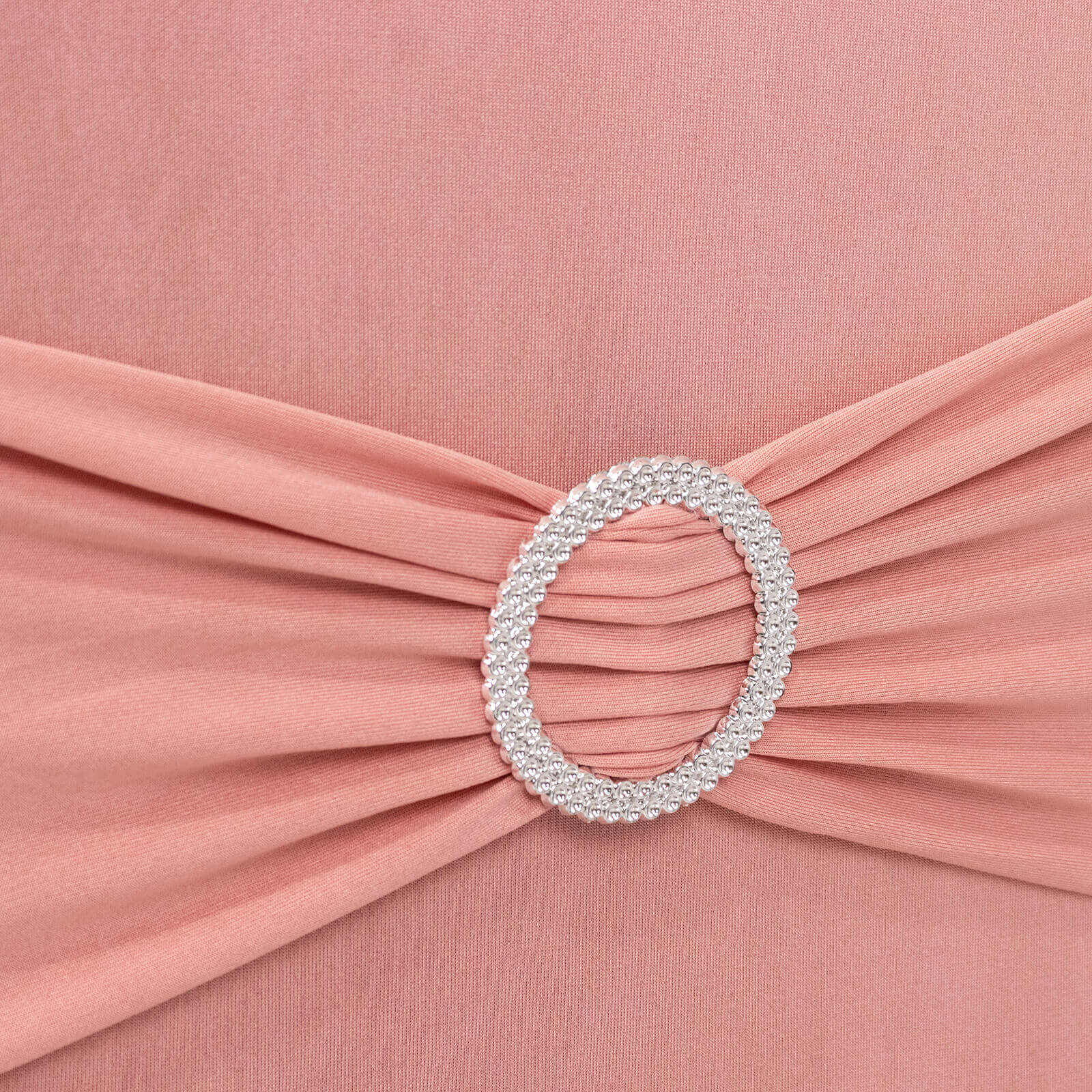Spandex Chair Cover with Silver Rhinestone Buckled Sash Band Dusty Rose - Stretch Fitted Slipcover