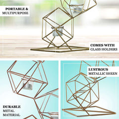 Tealight Candle Holder Metal Linked Geometric Design Gold with Votive Glass Holders - Sophisticated Decor for Tables & Gatherings 25"