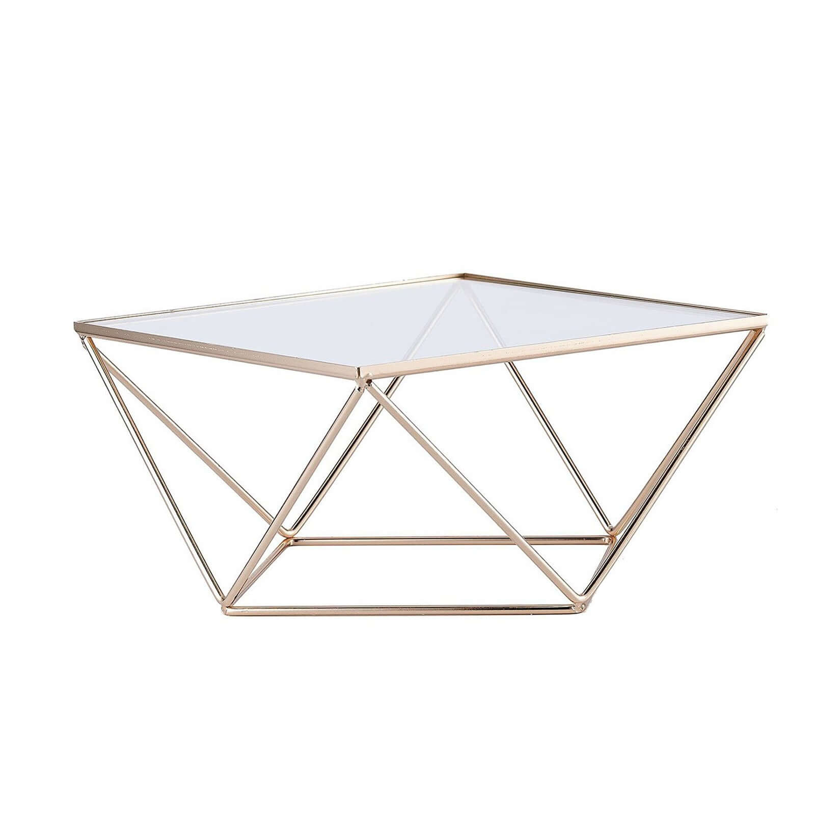 Metal Cake Stand Geometric Pedestal Riser Design Gold with Square Glass Top - Display Centerpiece 14"