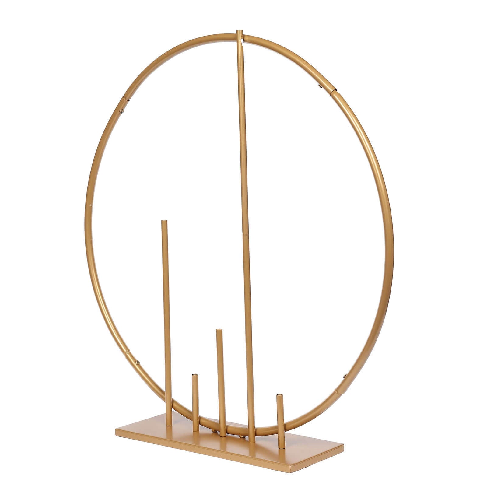 Round Floral Hoop Wedding Centerpiece Metal with Pillars Gold - Self-Standing Balloon Arch for Events 24"