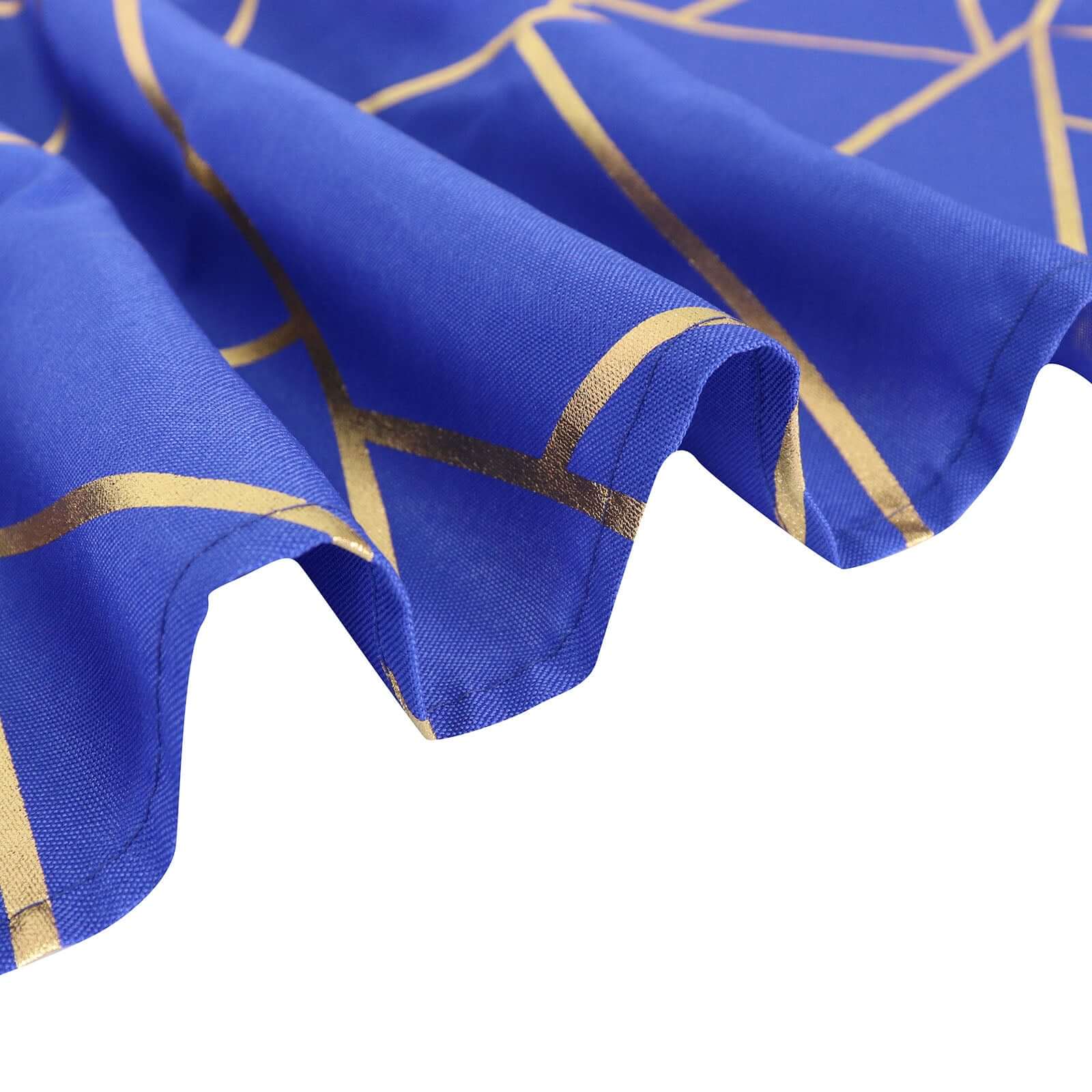 Polyester 90"x132" Rectangle Tablecloth Royal Blue with Gold Foil Geometric Pattern - Wrinkle-Resistant Seamless Table Cover