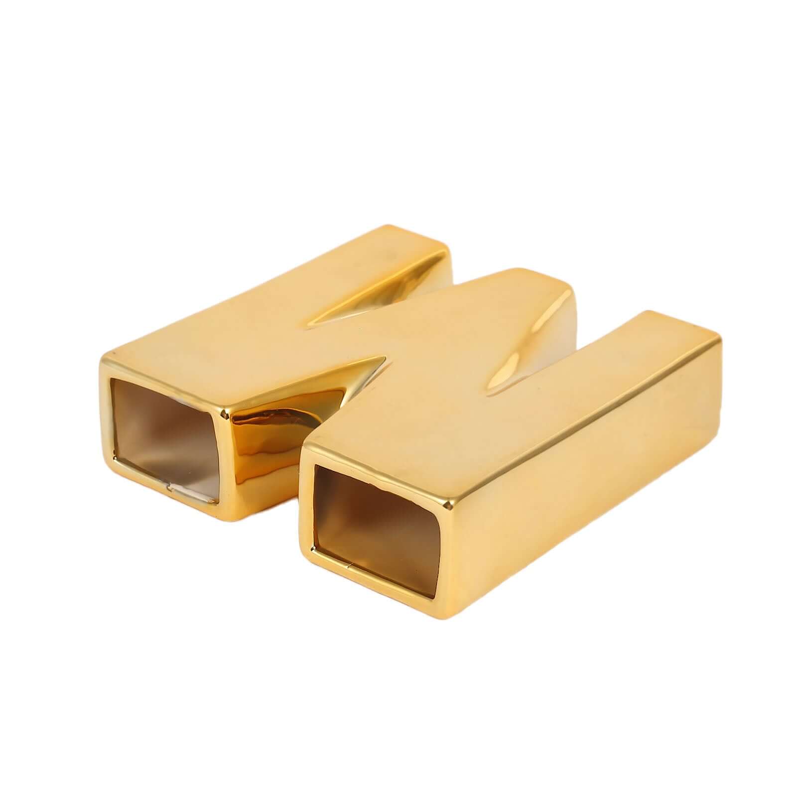 Shiny Ceramic Vase Letter "M" Gold Plated - Chic Bud Planter Pot for Events & Decor 6"