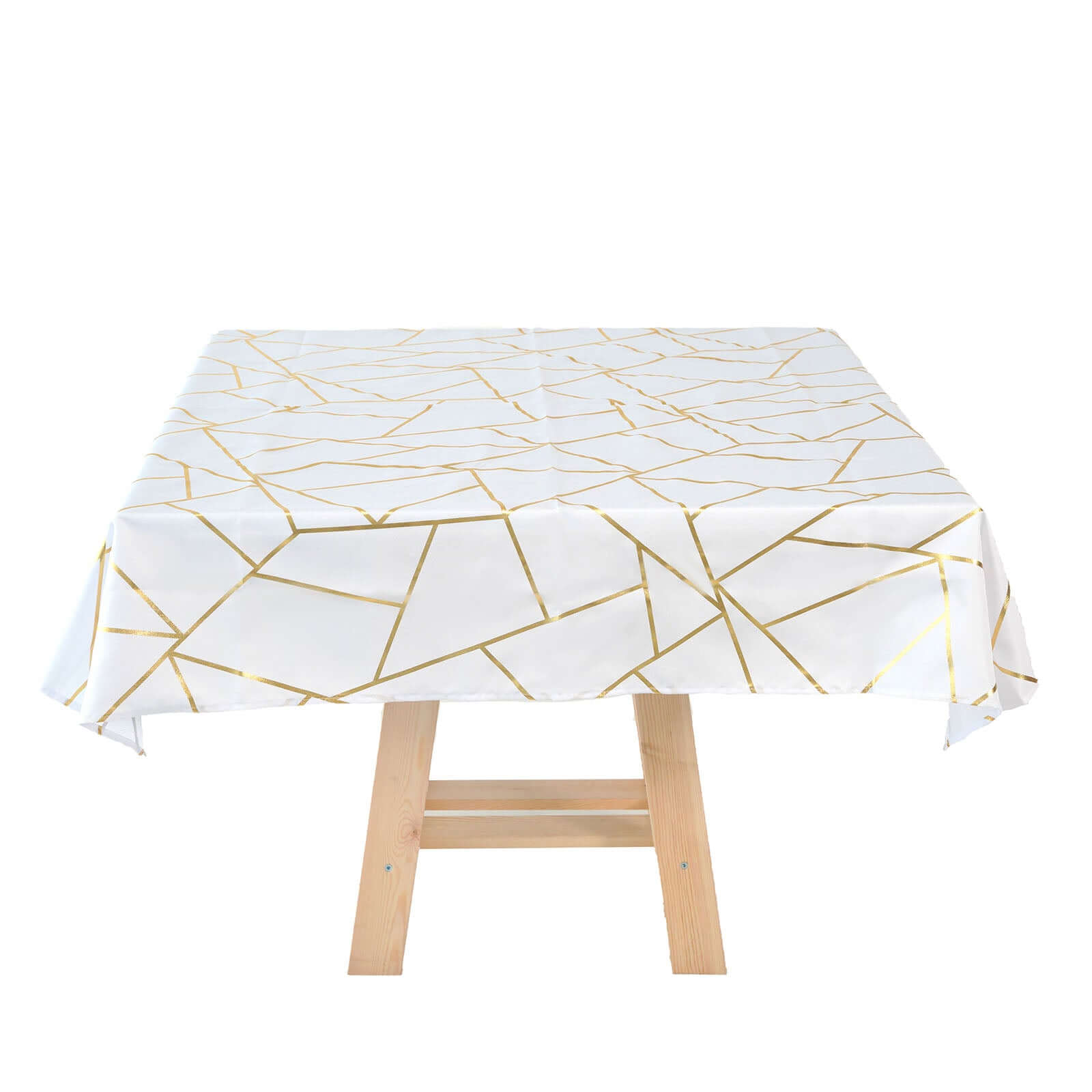 Polyester 54"x54" Square Tablecloth White with Gold Foil Geometric Pattern - Wrinkle-Resistant & Durable for Stylish Settings