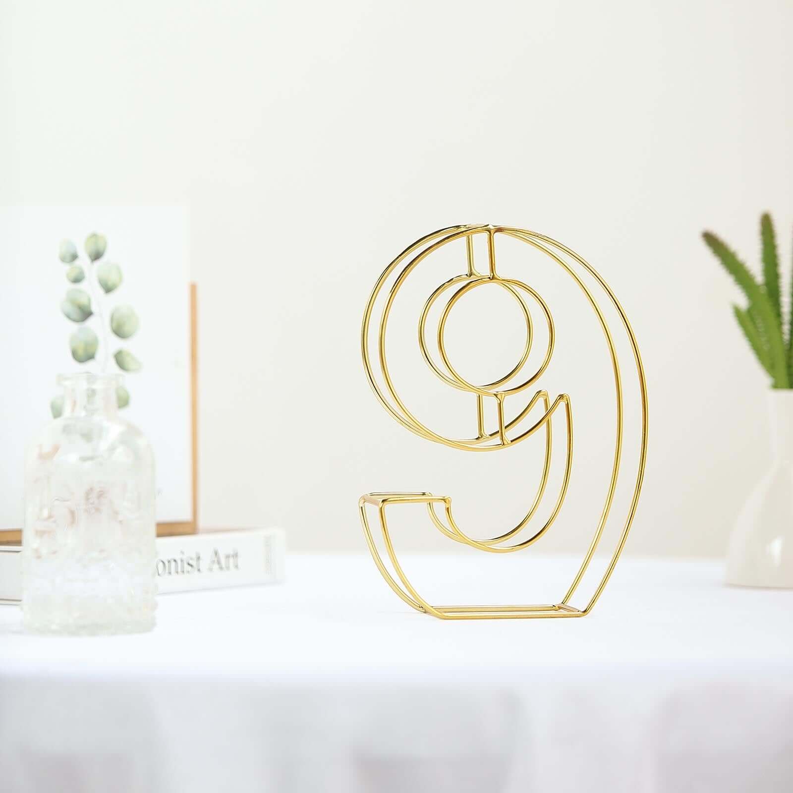 8" Tall Gold Freestanding 3D Decorative Metal Wire Numbers, Wedding Table Numbers -9