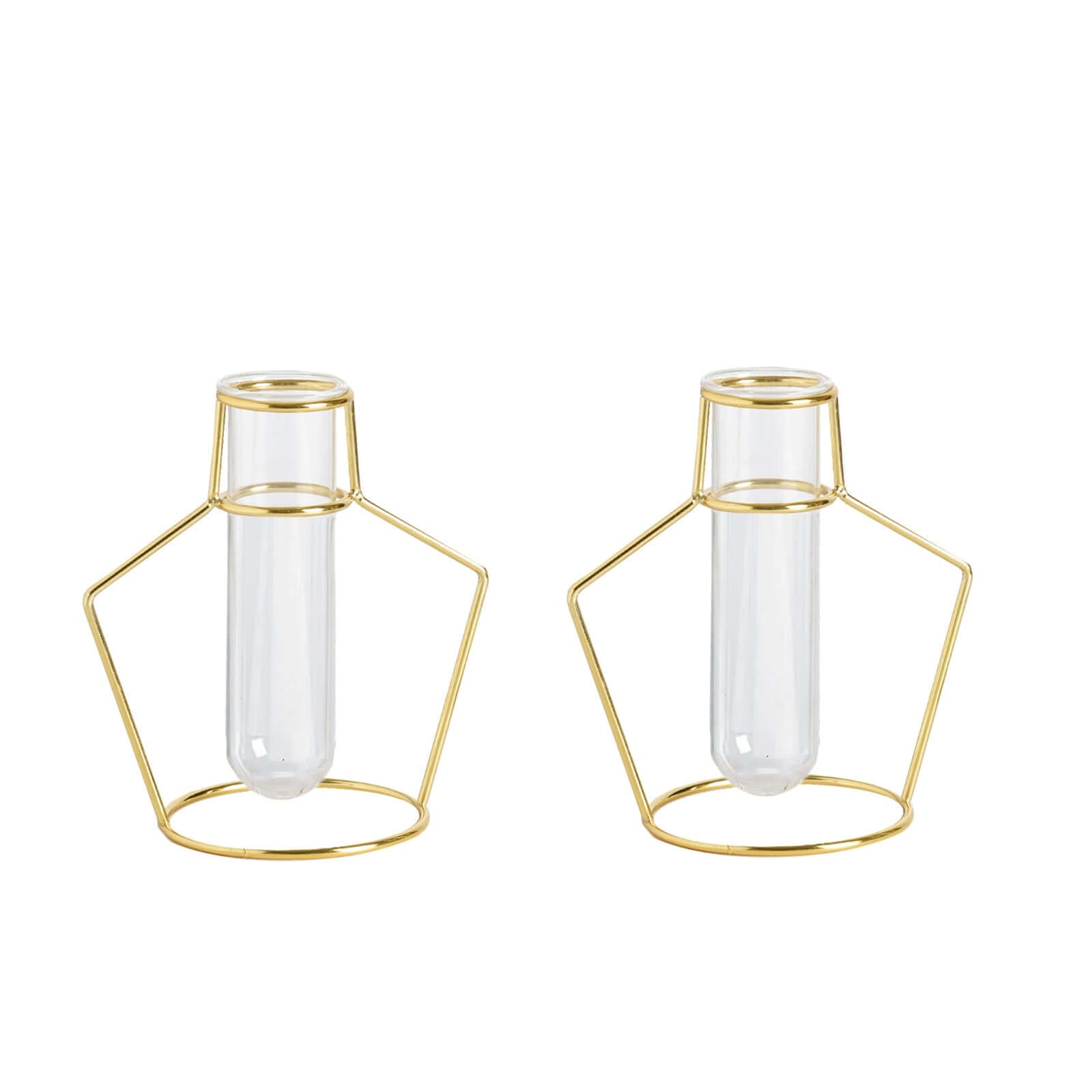 2-Pack Flower Stands Gold Metal Frame Geometric Design - Test Tube Vase Centerpieces 6.5"