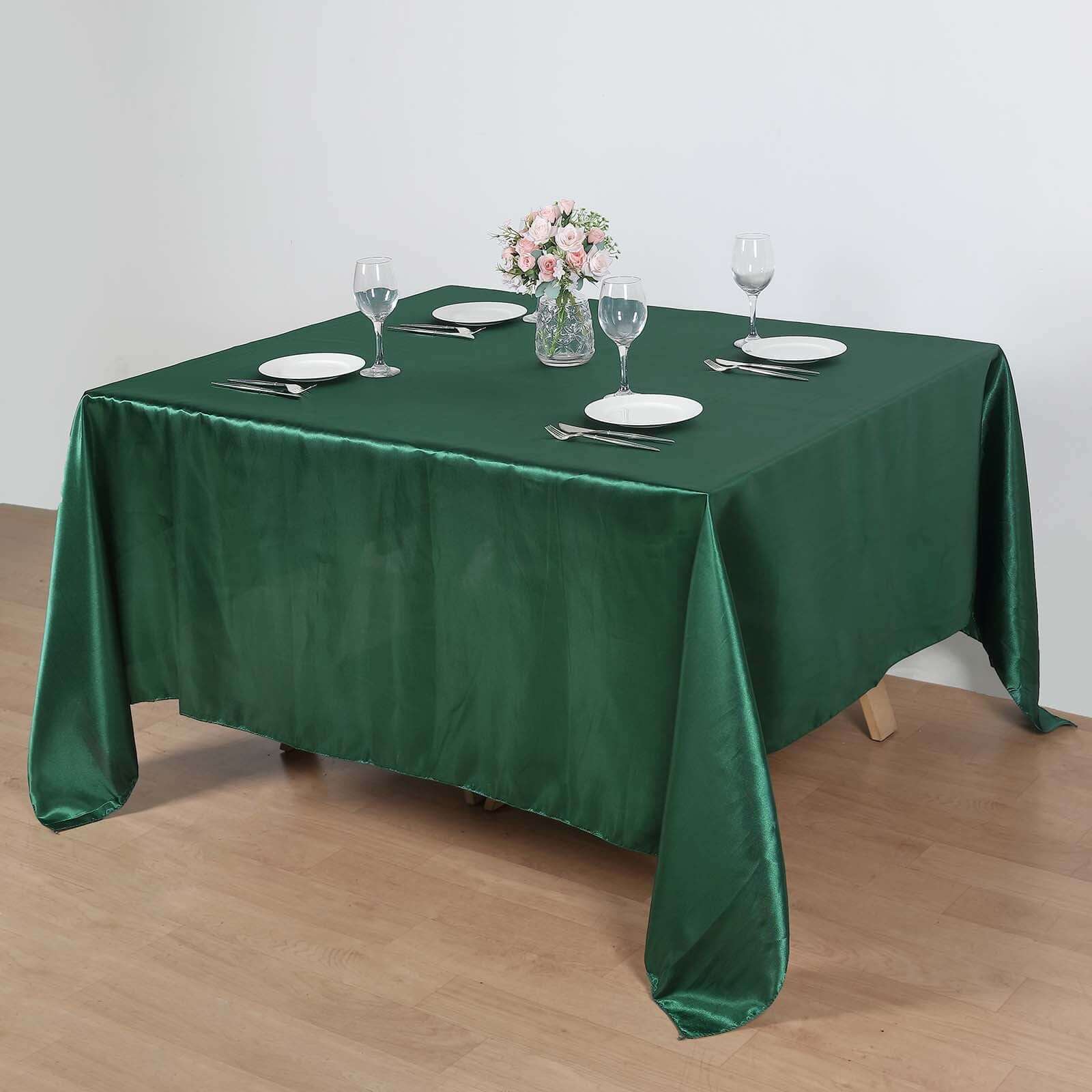 Satin 90"x90" Table Overlay Square Tablecloth Hunter Emerald Green - Smooth Finish Table Topper