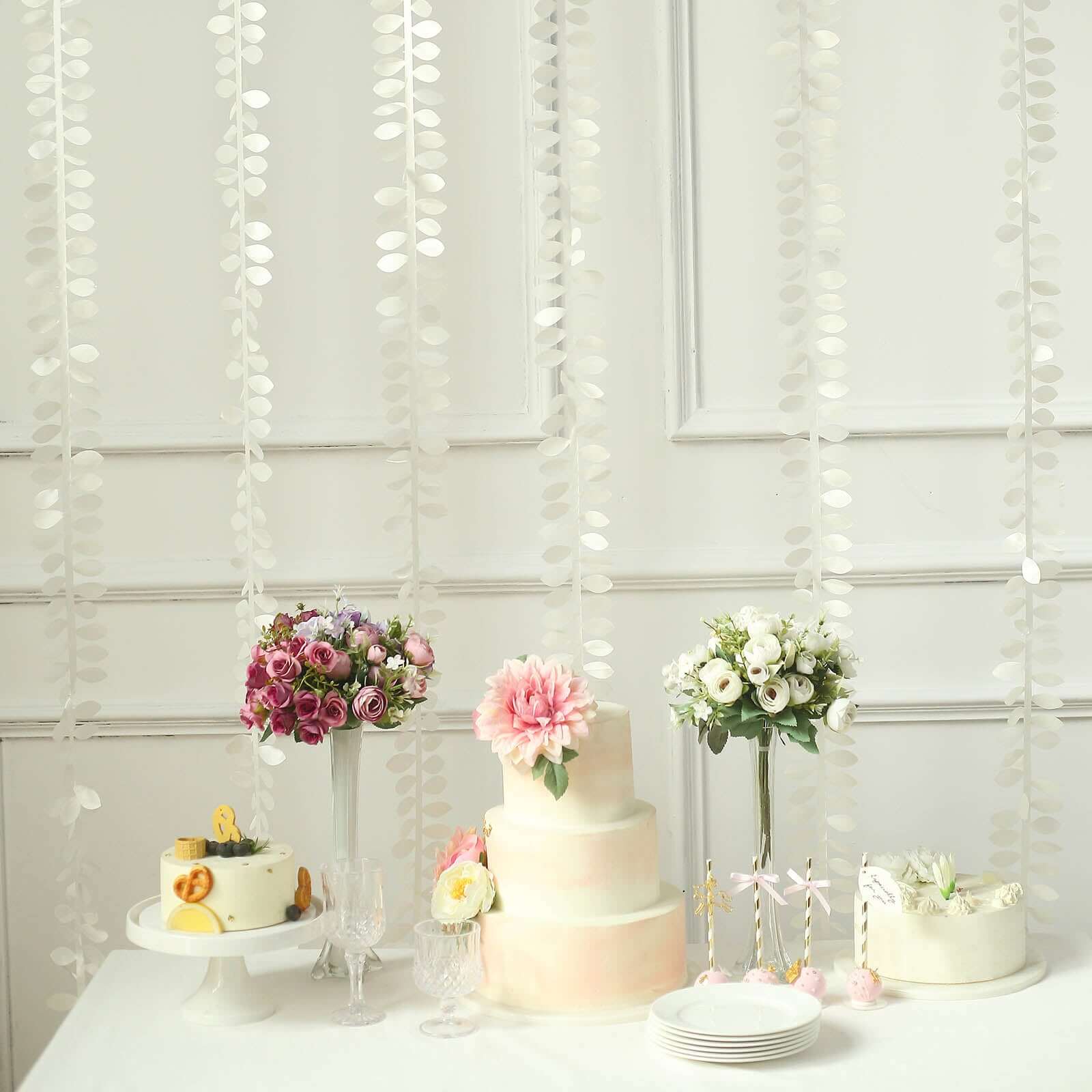 Taffeta Ribbon Sash with 4" Leaf Petal Design Ivory 50ft - Sophisticated Artificial Fabric Garland