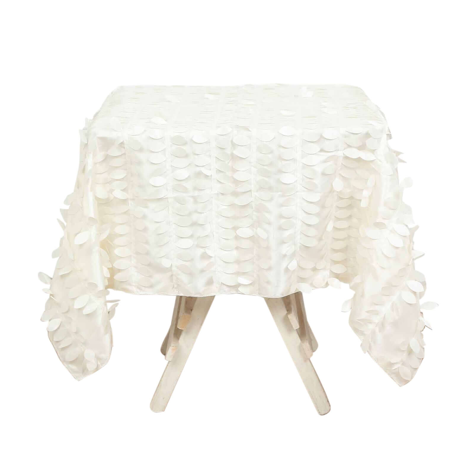 Taffeta 54"x54" Square Tablecloth Ivory 3D Leaf Petal Table Cover