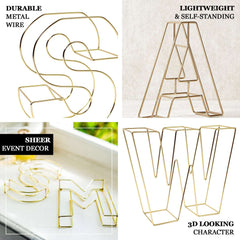 8" Tall Gold Freestanding 3D Decorative Wire Letter, Wedding Centerpiece - L