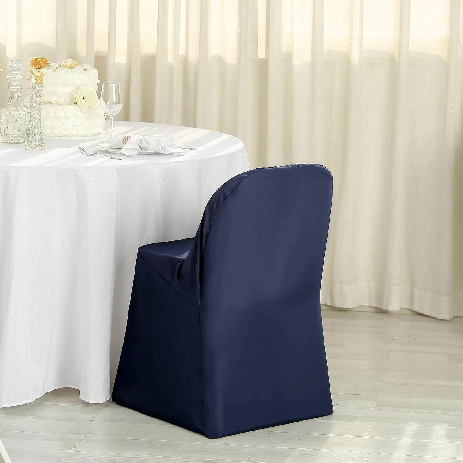 10 Pack Polyester Chair Covers for Folding Chairs Navy Blue - Wrinkle-Free Stain-Resistant Slip-On Slipcovers