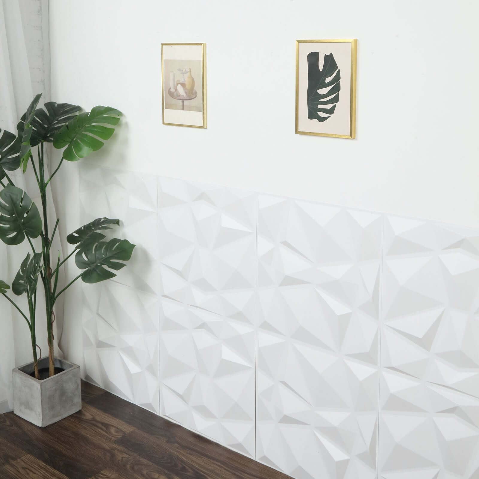 12 Pack 20"x20" Matte White 3D Texture PVC Diamond Design Wall Tiles, Stick On Waterproof Wall Panels