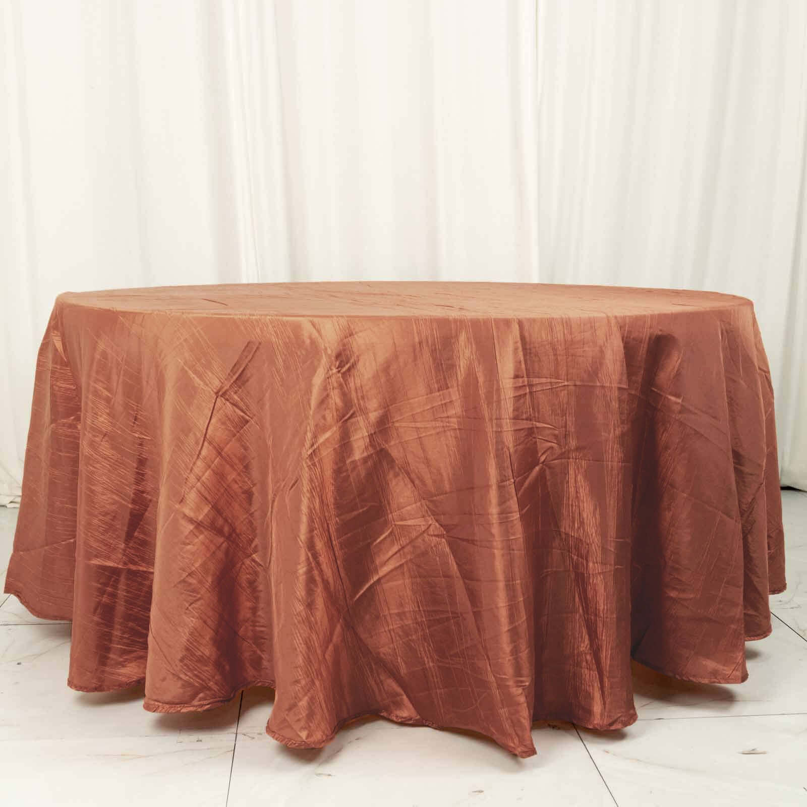 Taffeta 120" Round Tablecloth Terracotta (Rust) - Seamless Accordion Crinkle Table Cover
