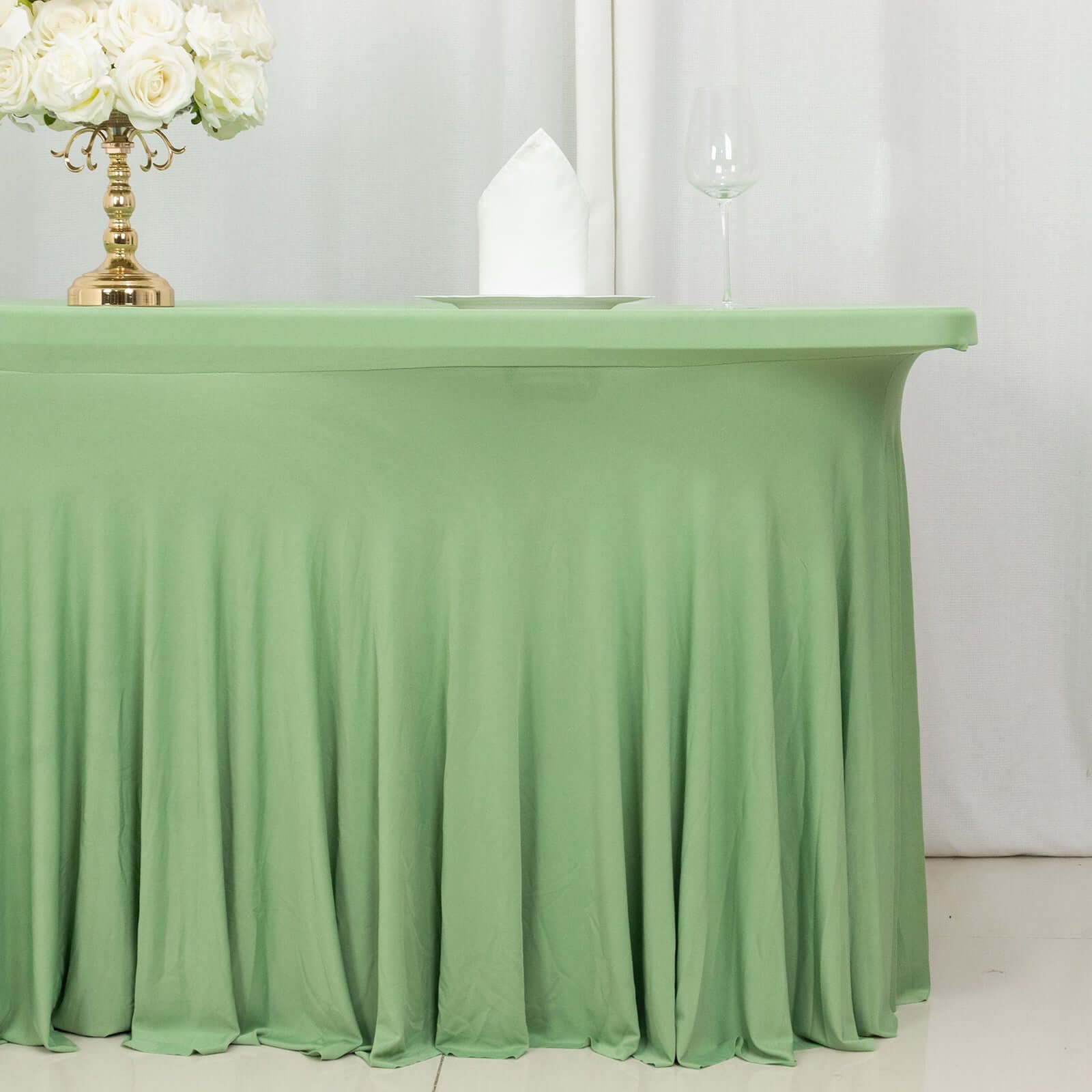 Spandex Rectangle 72"x30" Table Skirt Sage Green with Wavy Skirt-Like Effect Table Cover