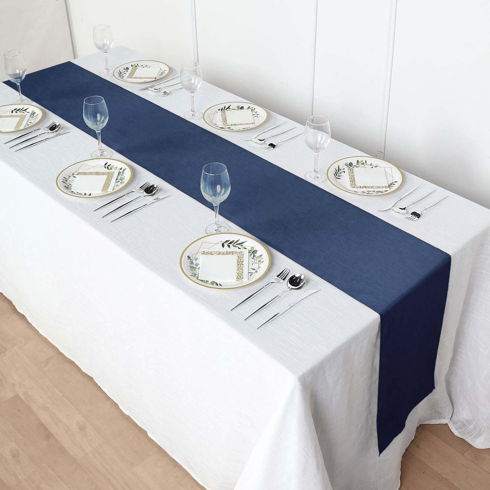 Polyester 14"x108" Table Runner Dark Blue Faux Denim - Modern Dining Table Runner