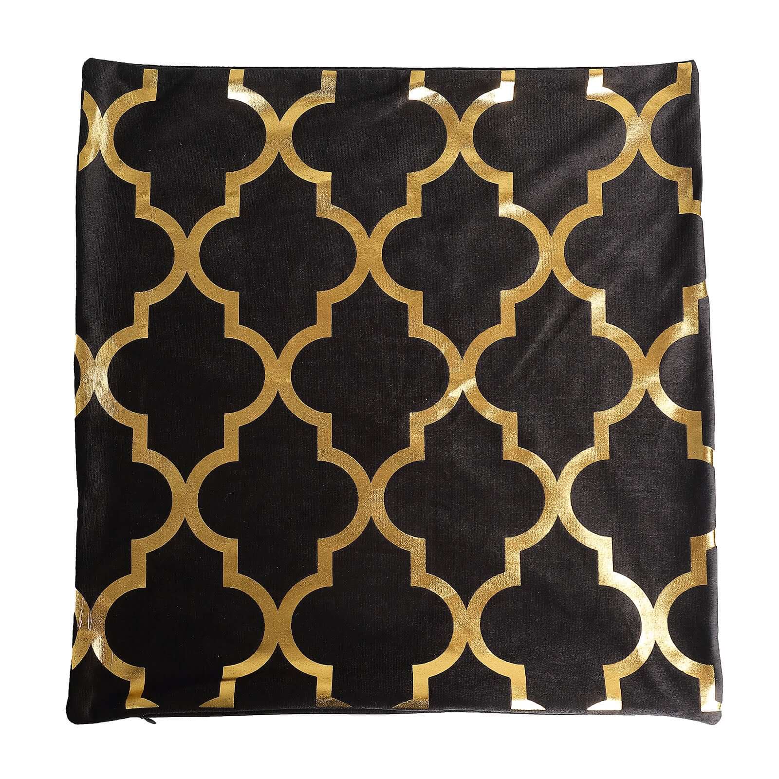 Set Of 4 18" Black Gold Foil Geometric Print Throw Pillow Covers, Velvet Square Sofa Cushion Covers